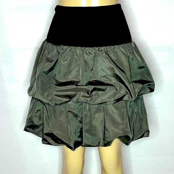 REISS KHAKI GREEN WITH BLACK BAND WAIST BUBBLE HEM SKIRT SIZE 6 - Picture 4 of 4
